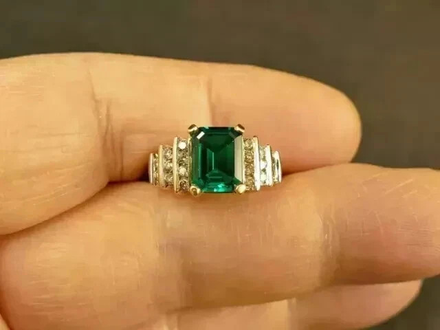 3.55 Ct Emerald Cut Natural Emerald Solitaire Wedding Ring 14K Yellow Gold