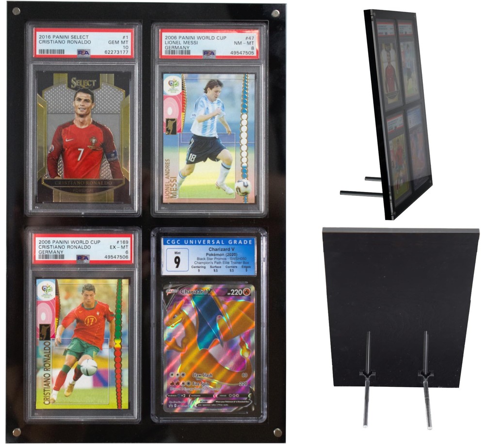 4-Card PSA & CGC Graded Card Display Frame & Stand - Wall Mountable, Clear Ac...