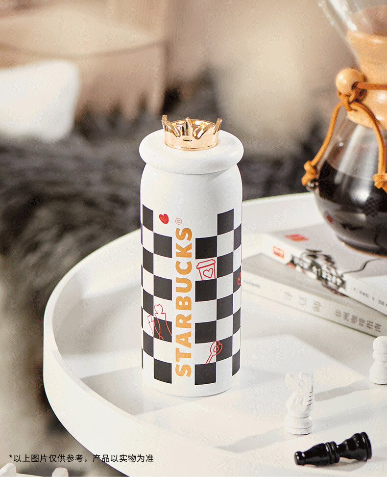 New2022 China Starbucks Valentine's Day White&Black Checkerboard 13oz Vacuum Cup