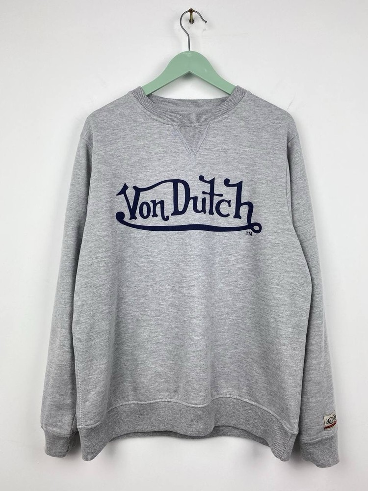 Von Dutch Big Logo Sweatshirt Crewneck Jumper Y2K Size L Men Gray