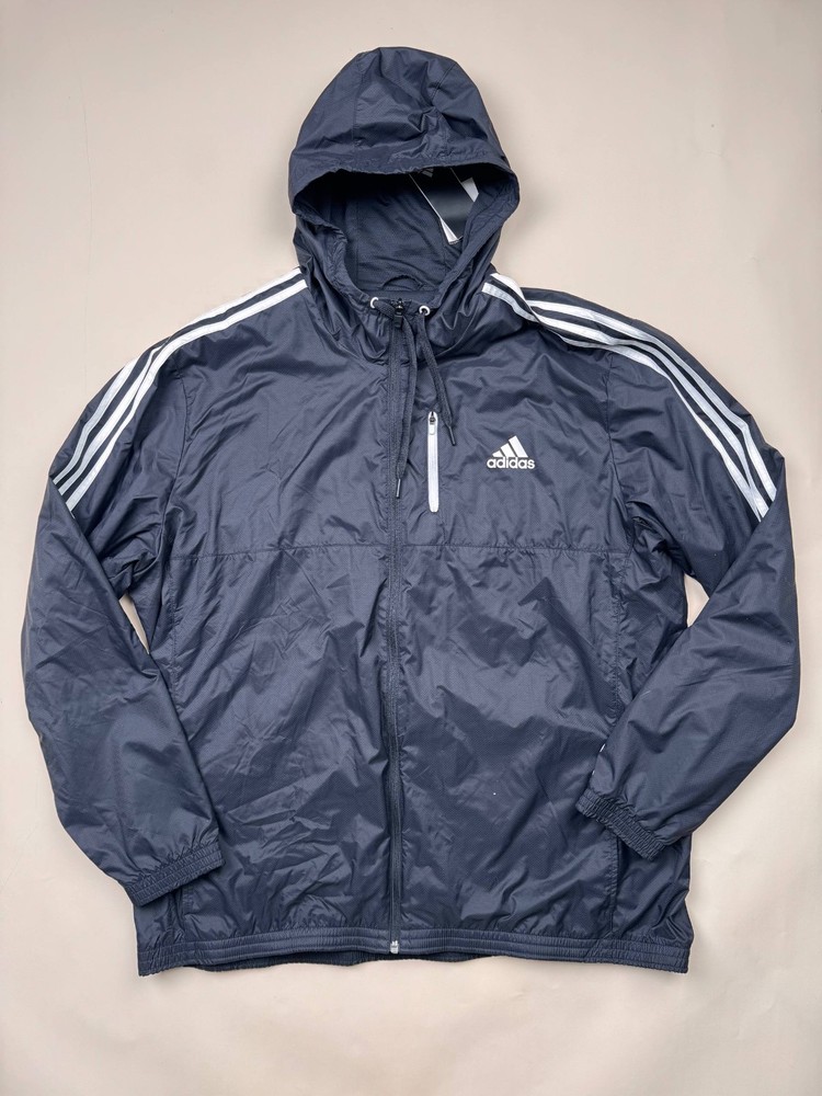 Adidas Unisex Nylon Running Jacket Soccer Windbreaker Glanz Navy Blue 2XL