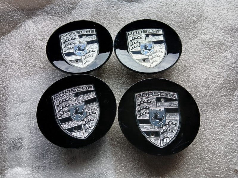 Black + Silver Porsche Classic Hub Caps 76mm Fits Most OEM Porsche Wheels