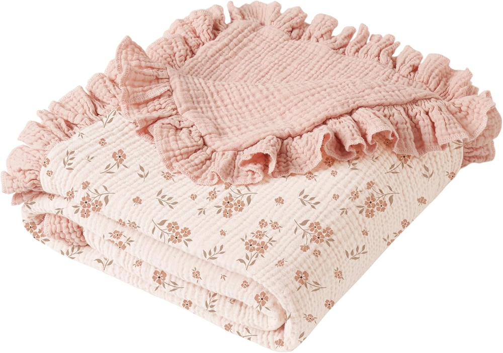 Flounce Muslin Baby Blankets, Cotton Crib Blanket for Baby Infant Toddler, Super