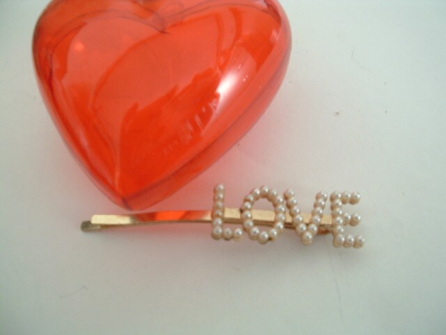 Vintage Mother’s Day White Seed Pearl Love Golden Bobby Pin