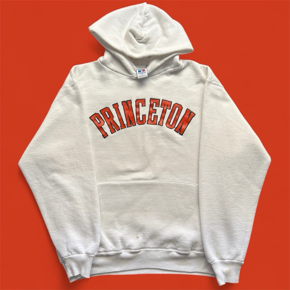 Vintage Princeton Hoodie Mens L White Russell Athletic Collegiate USA 80s *READ