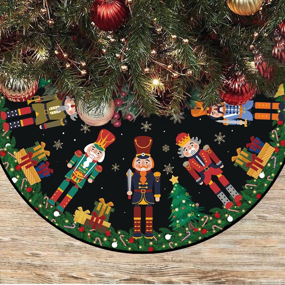 Nutcracker Christmas Tree Skirt 48 Inches Christmas Tree Mats Xmas Collar