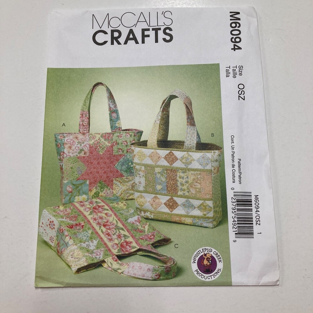 McCalls 6094 Crafts Whistlepig Creek Productions Tote Bags Three Designs CUT