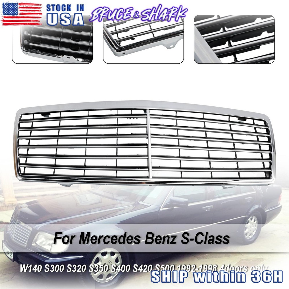 Chrome Front Bumper Grill Grille Fit Mercedes Benz S-Class W140 1992-1998