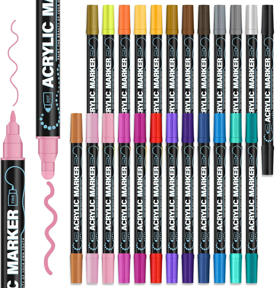 Paint Markers, 24 Colors Paint Pens Acrylic Markers, Dual Tip Paint Pen for Extr