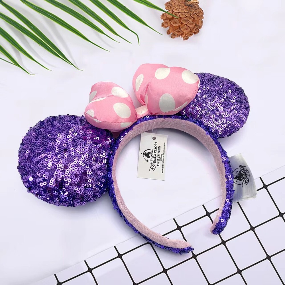 Rare Purple Sequin Minnie Ears Headband with Pink Polka Dots Disney Parks Exclusive