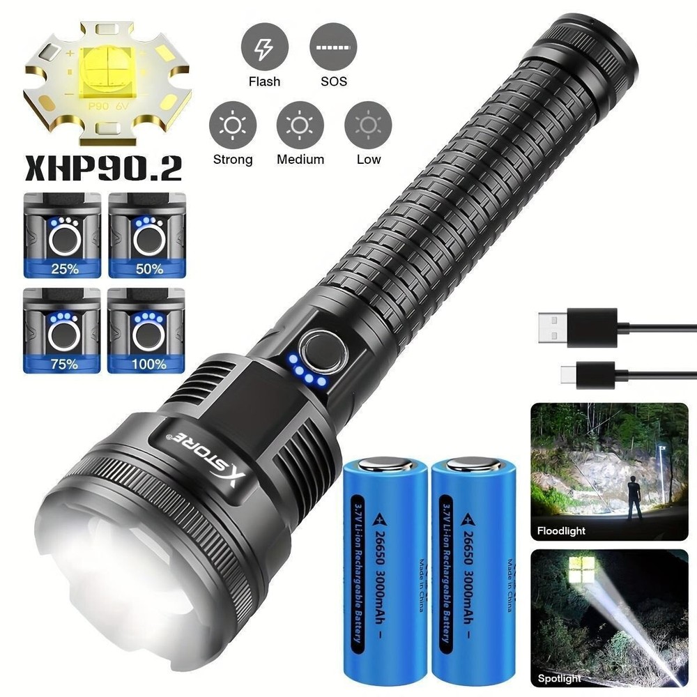 350000000LM Tactical Flashlight Rechargeable Zoomable Outdoor Torch Waterproof