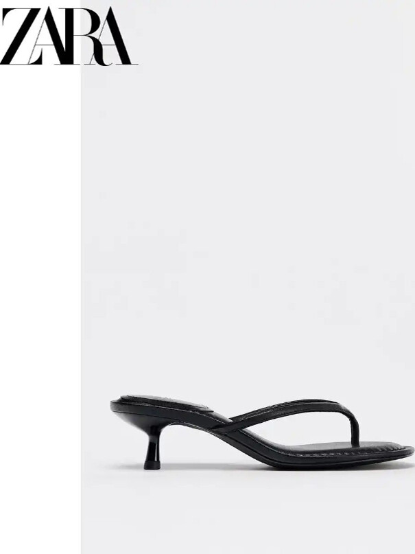 ZARA 2025 Womens Cat Heel Flip Flop Sandals Slippers in Black and Brown