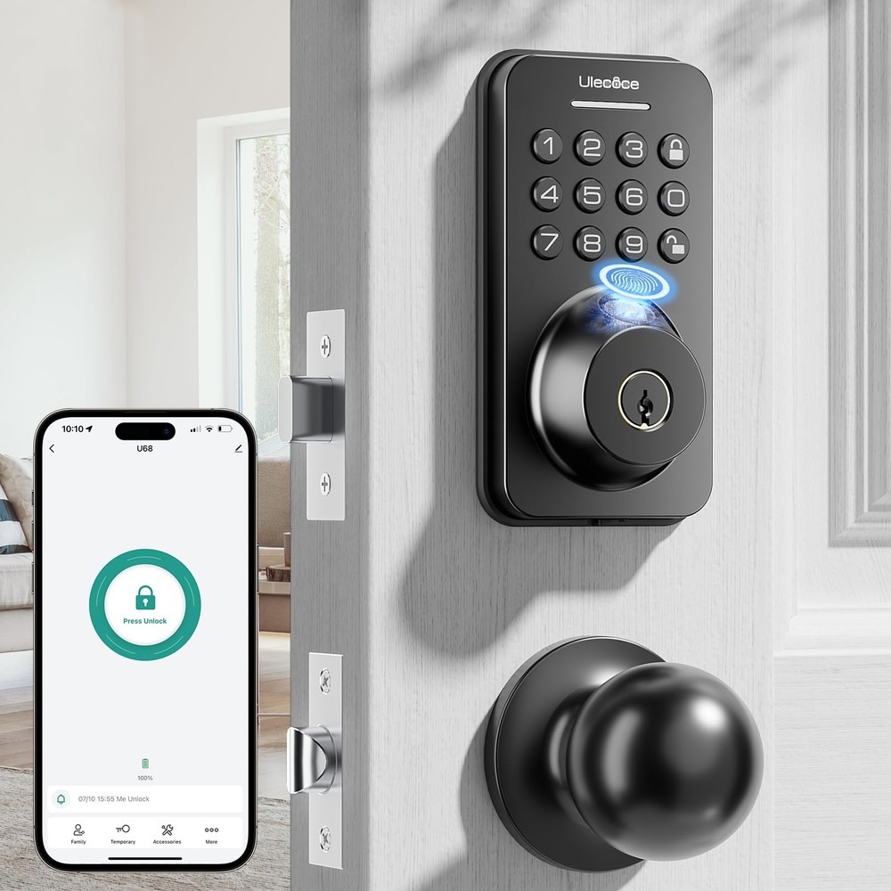 Smart Fingerprint Deadbolt Lock with Keyless Entry & Handle Set