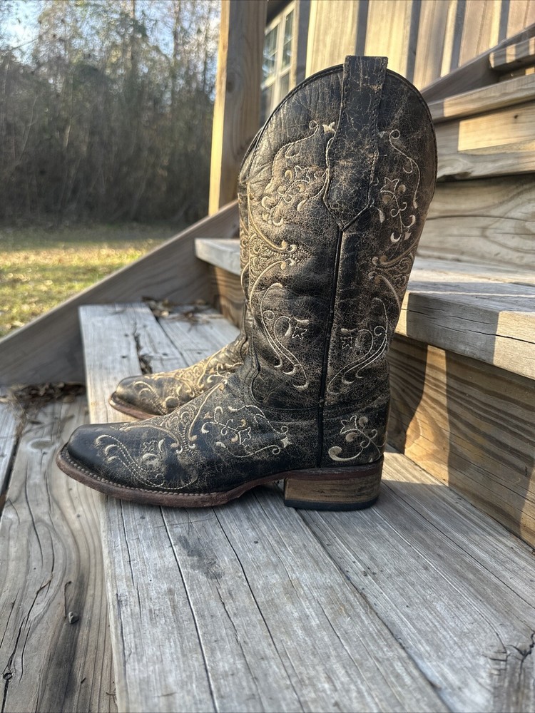 Circle G Women's Western Boot Crosses Diamond  Embroidered Distressed Size 6.5