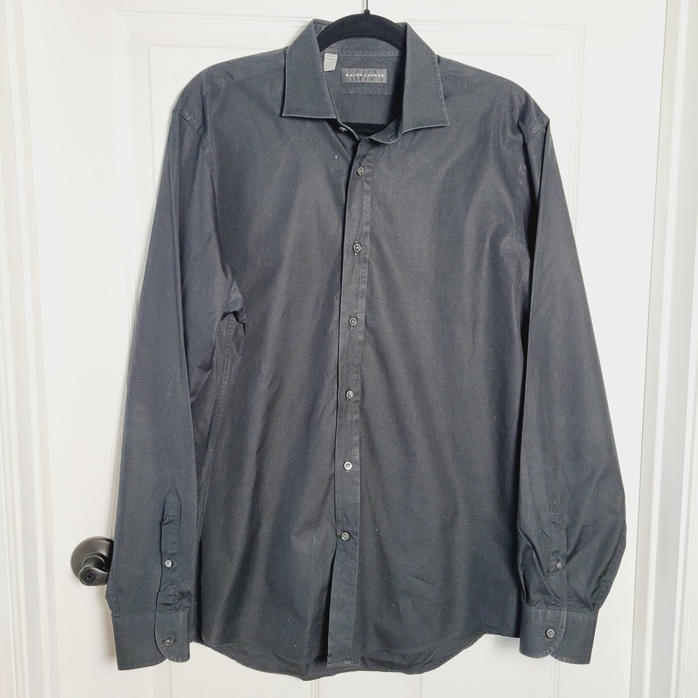 Ralph Lauren Black Label Shirt Mens 17 Black Made In Italy Dress Long Sleeve