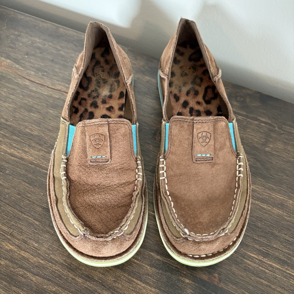 Ariat Cruiser Brown Leather Slip On Shoes Womens Size 6.5 Leopard Cheetah Print