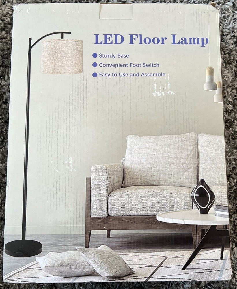 LED Floor Lamp, Black Steel + Cloth Lamp Shade With Foot On/off Switch Used