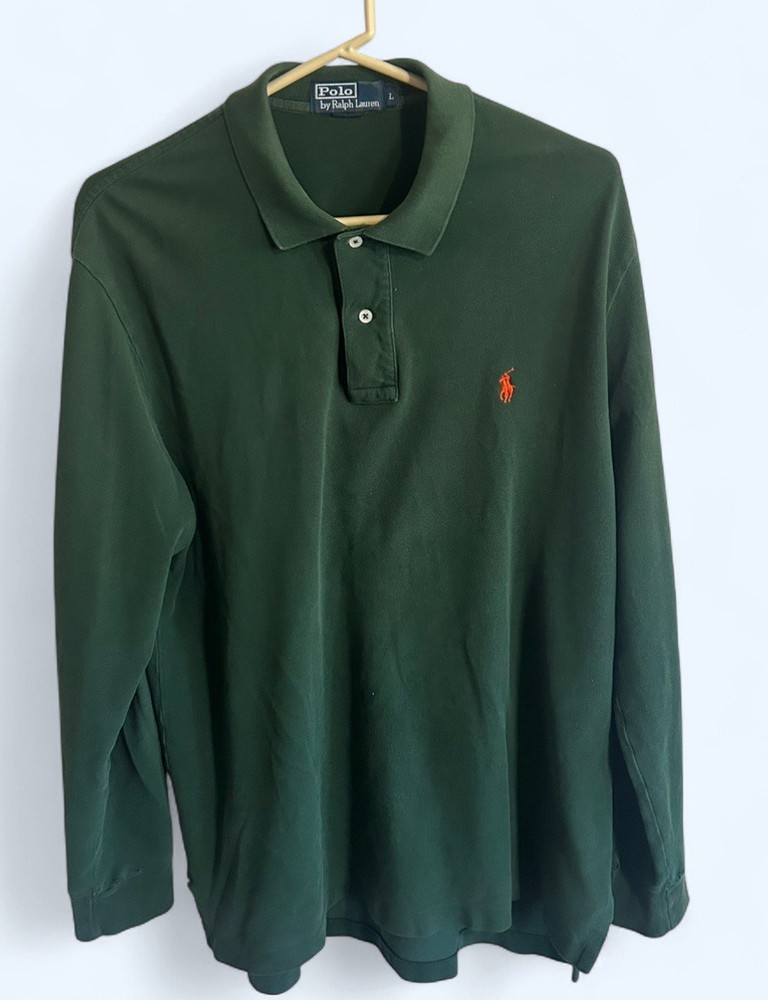Vintage Polo Ralph Lauren Long Sleeve Green Polo Size Large