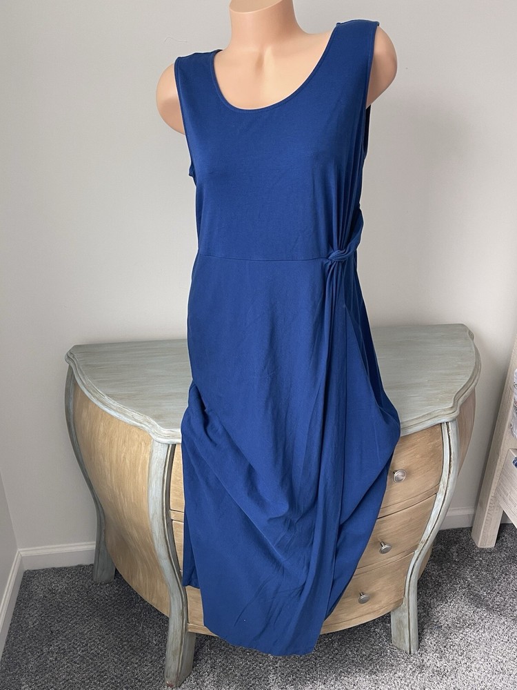 Lands’ End LP Wrap Maxi Tank Dress Blue Royal Stretch Jersey Modest Comfort Knot