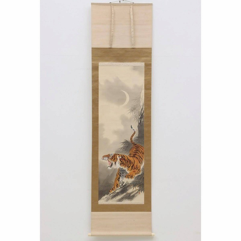 Hi08-9453 Tom Shinsaku Mio Kureishi Hanging Scroll Silk Handwritten Colored Tige