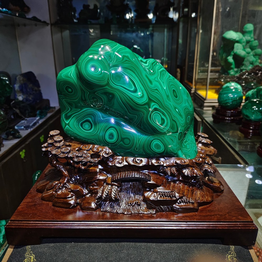 33.66LB Natural Malachite Quartz Mineral Specimen Crystal Reiki Home Decor+stand