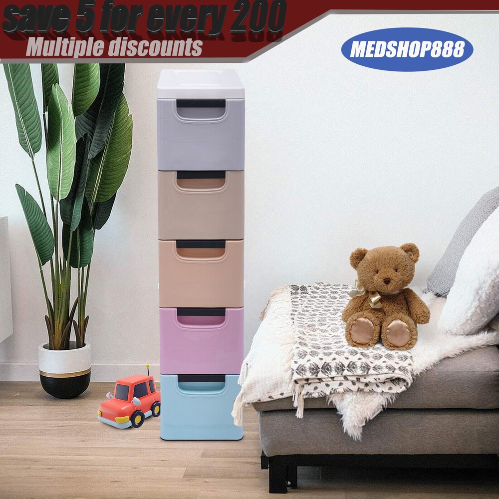Plastic Drawers Dresser with 5 Drawers Tower Closet Storage Organizer Cabinet