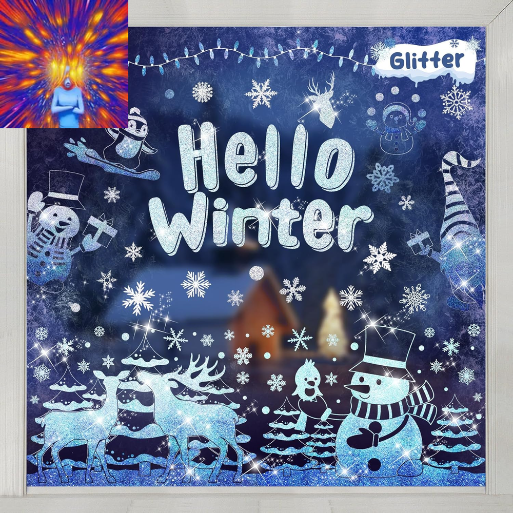 Glitter Winter Window Clings Christmas Decorations - Snowman Christmas Decoratio