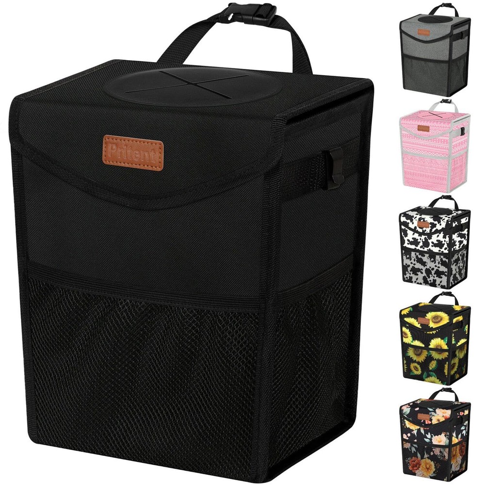 Pritent Car Trash Can with Lid, Cute Leakproof Car Trash Garbage Bag Hanging Ve