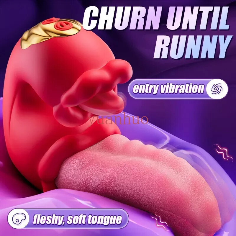 2in1 Rose Tongue Vibrator Clit Licking Oral Sex Toy for Women with Dildo