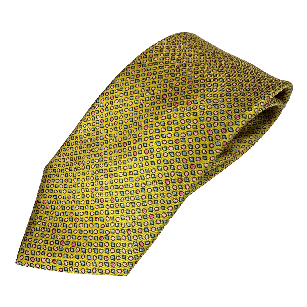 Hermes Tie Yellow Silk Made In France 3.5