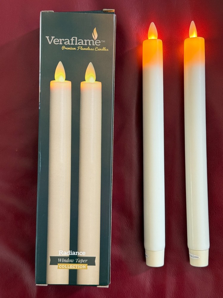 Veraflame Radiance 10-Inch Ivory Flameless Taper Candles Set of 2 for $30