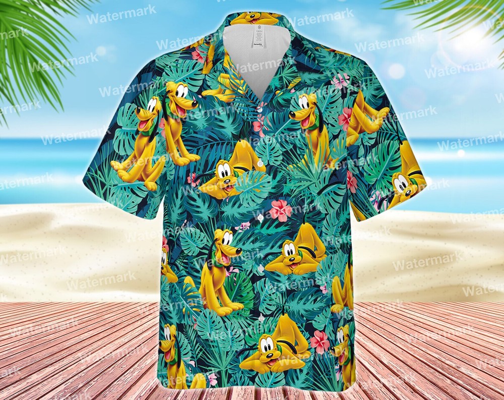 Love Pluto Dogs Green Tropical 3D Hawaii Shirt All Over Print Mother Day Gift for Her Family Vacation Outfit