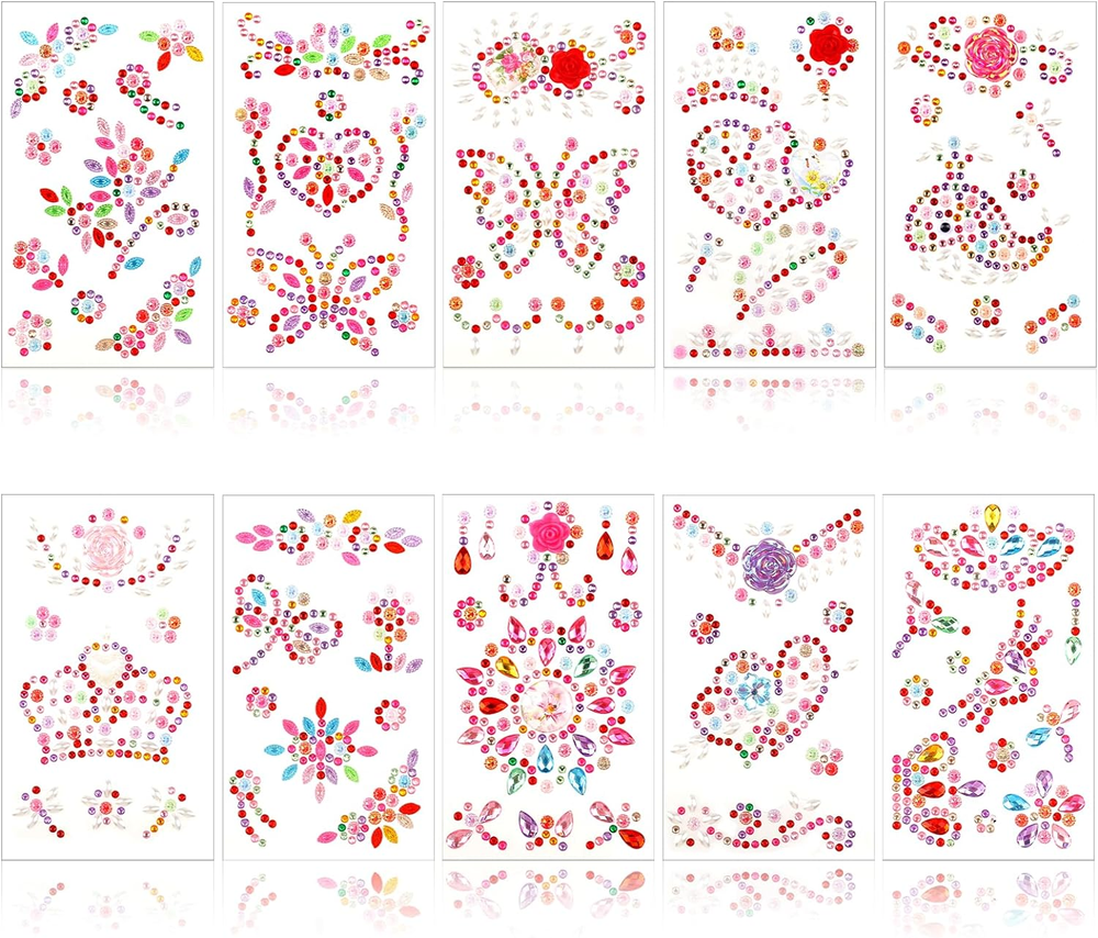 10 Sheets Self Adhesive Jewels Stickers, Gem Stickers for Crafts, Rhinestones St