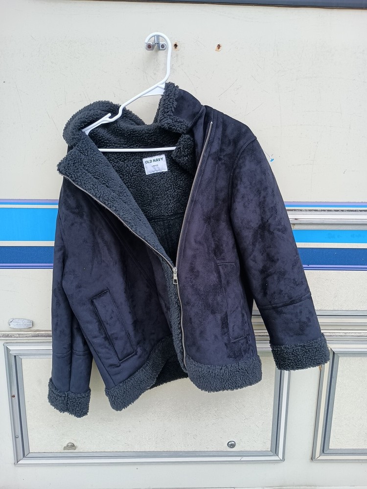 Old Navy Jacket Women's L Petite Coat Sherpa Lined Hooded Long Sleeve