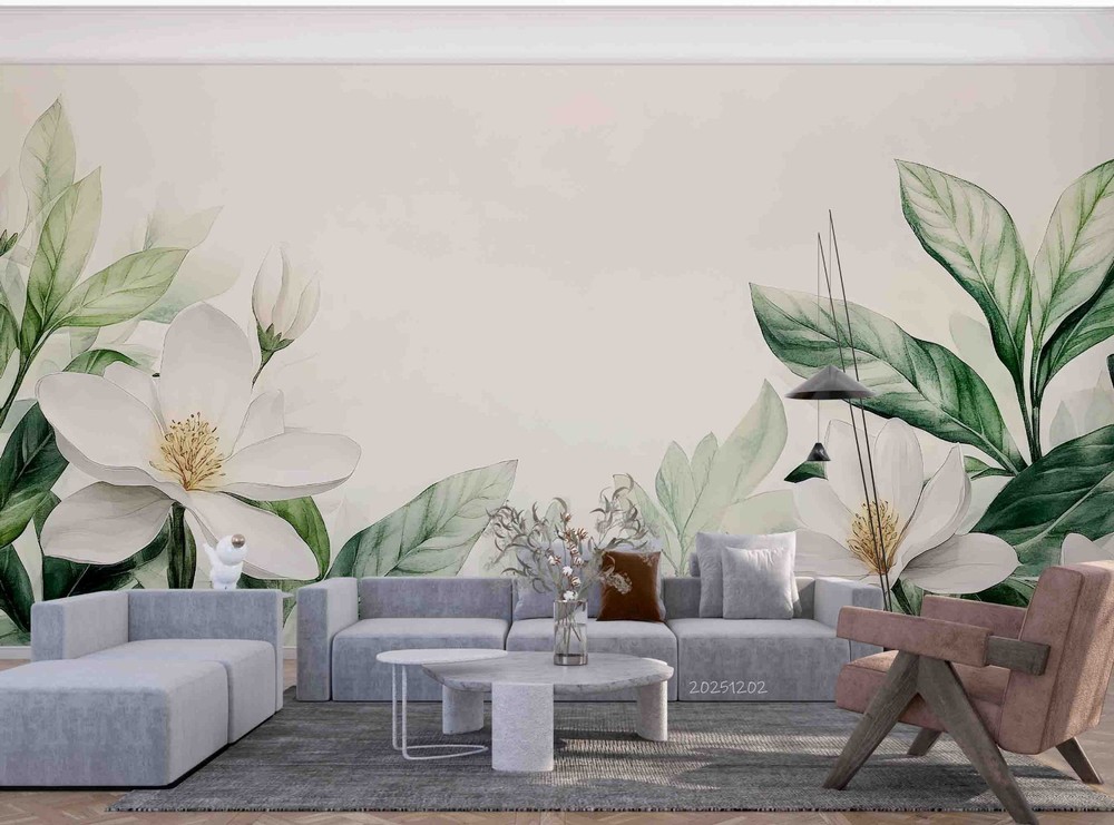 3D Flower Leaves Plantation Watercolor Wall Murals Wallpaper Murals Wall Sticker