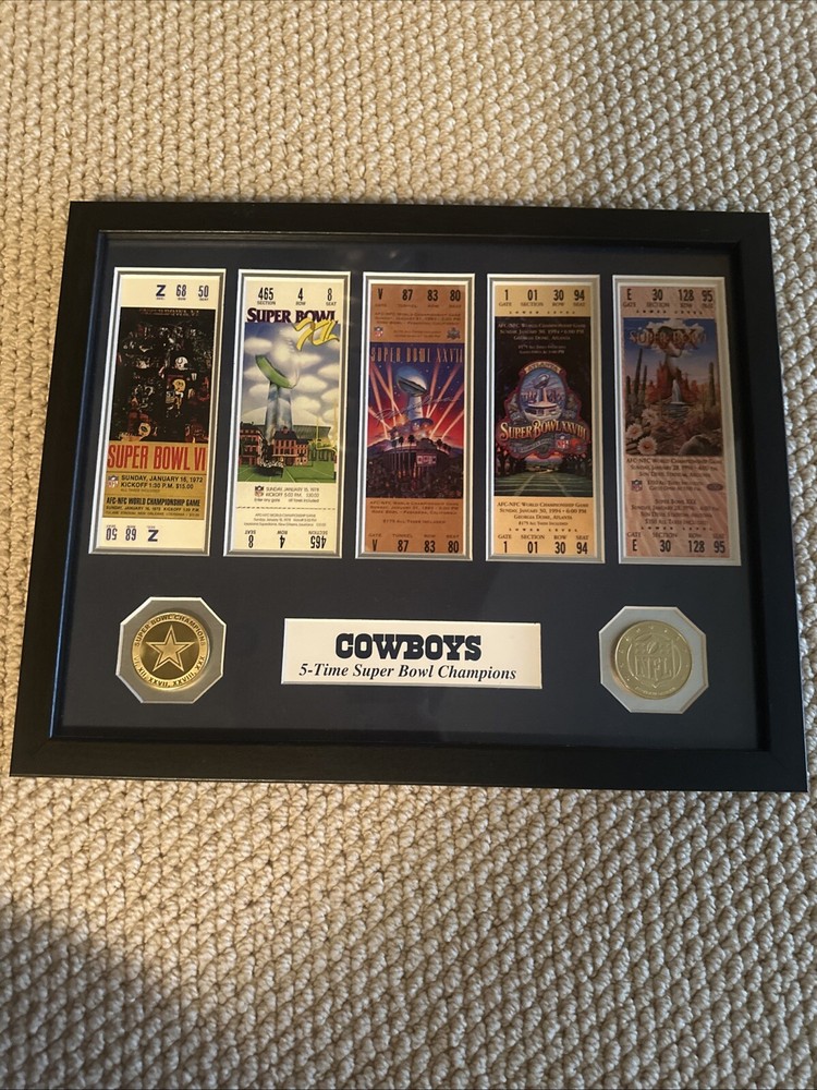 Dallas Cowboys 5-Time Super Bowl Champion Game Tickets Display Frame