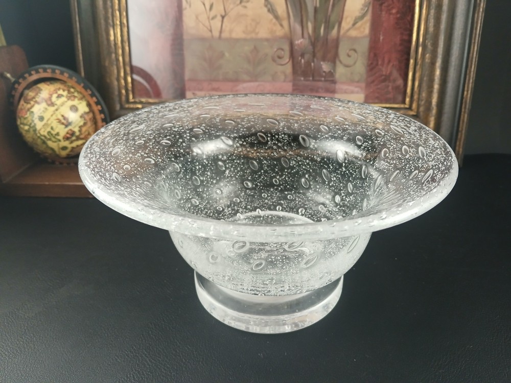 Southern Living 8-inch Handblown Seeded Glass Pedestal Bowl with Controlled Bubble Design