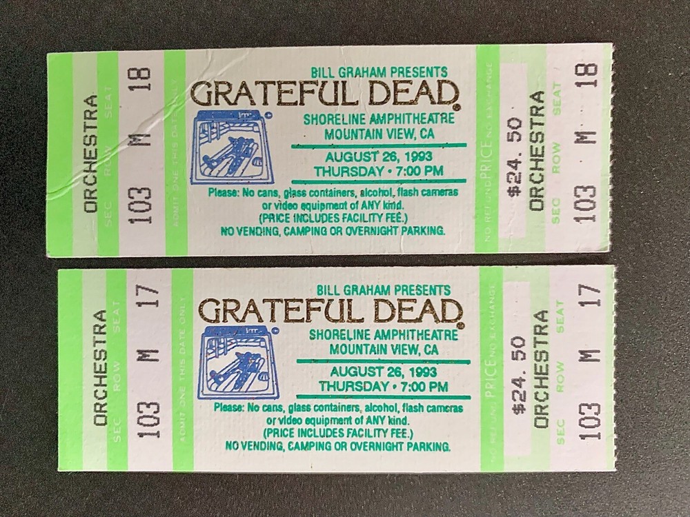 Grateful Dead 1993 Shoreline Amphitheatre Ticket Stubs Pair