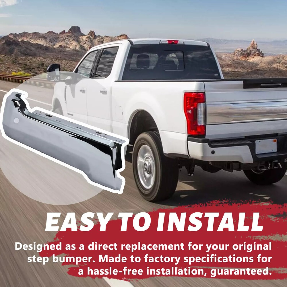 Chrome Steel Rear Driver Bumper Face Bar for 2017-22 Ford F250 F350 w/ Park CA