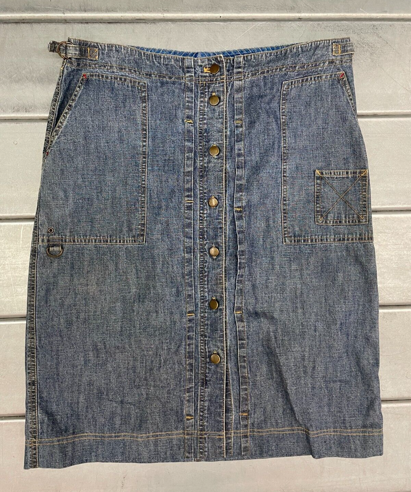 Y2K Lauren Jeans Co. Ralph Lauren Straight Skirt Womens 14P Blue Denim Knee