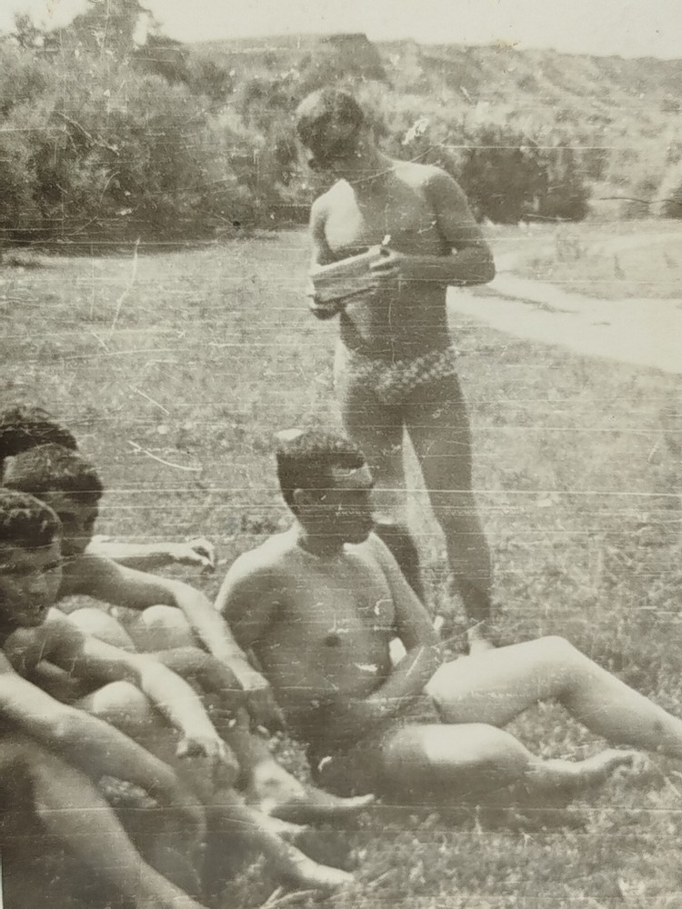 Shirtless Guys Trunks Bulge Muscle Affectionate Men Gay Interest Old Photo #38