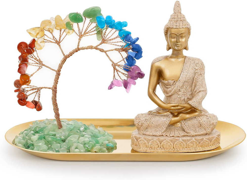 7 Chakra Crystal Tree with Buddha Statue for Yoga Meditation and Wealth