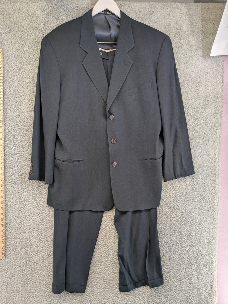 Vintage Armani Le Collezioni Black Two-Piece Suit Jacket 46 Pants 36X30.5