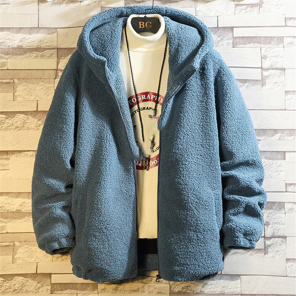 Mens Winter Warm Jacket Sherpa Coat Loose Casual Long Sleeve Fleece Jackets