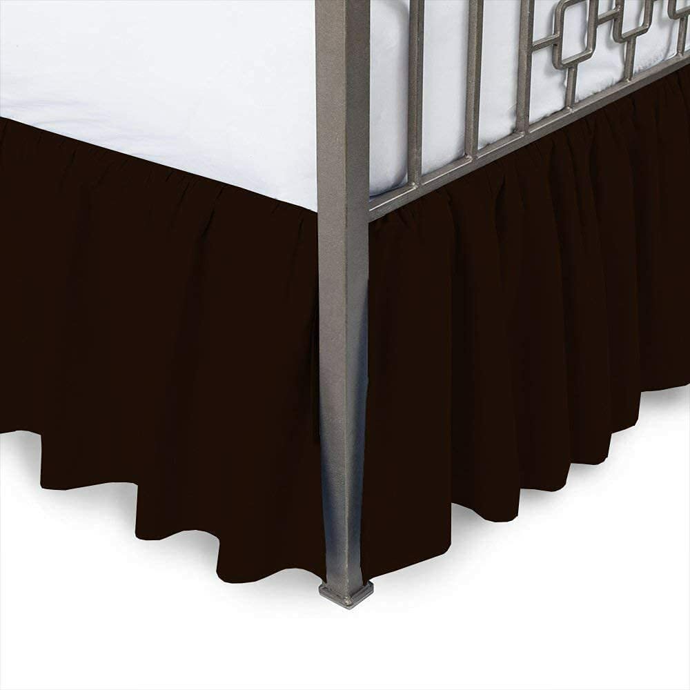 Ruffled Bed Skirt with Split Corners Queen Choco 18 inch Drop 100% Cotton 600 TC