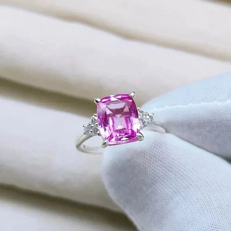 3.75 Ct Cushion Cut Pink Sapphire Diamond Engagement Ring 14K Solid White Gold