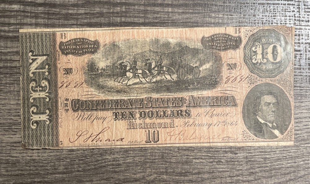 1864 Civil War CSA Confederate $10 Bill Richmond VA Currency