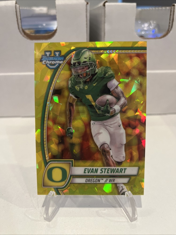 2024 Bowman Chrome Sapphire Evan Stewart Yellow Ducks 75/75 Autograph Rookie Card