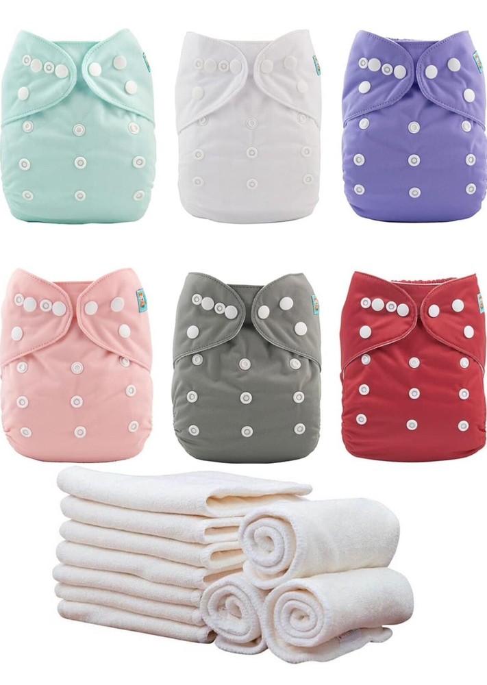 2 - ALVABABY 3 Pack Cloth Diaper with 6 Inserts (1)Medium & (1)Large Adjustable
