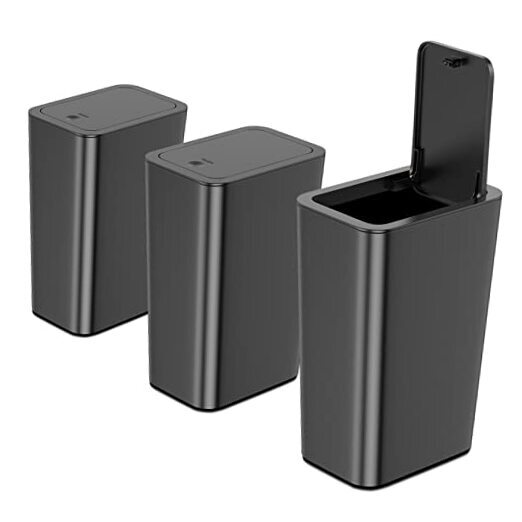 3 Pack 10 L/2.6 Gal Bathroom Trash Can with Lid, Small Kitchen Trash Can Black